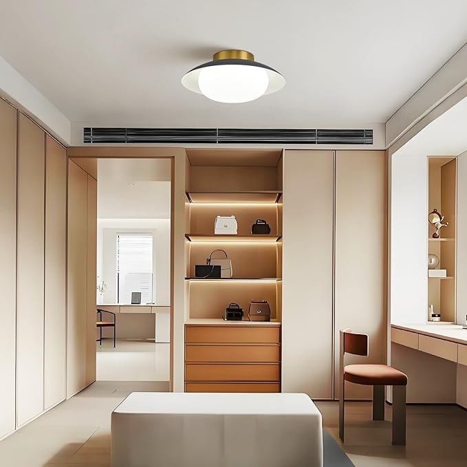 Modern LED Semi Flush Mount Ceiling Light Fixture,Energy Saving 24W Non Dimmable,Black and Gold,Easy to Install,for Hallway Bedroom Kitchen Bathroom Closet Entryway Laundry Room,5000K(11.81")