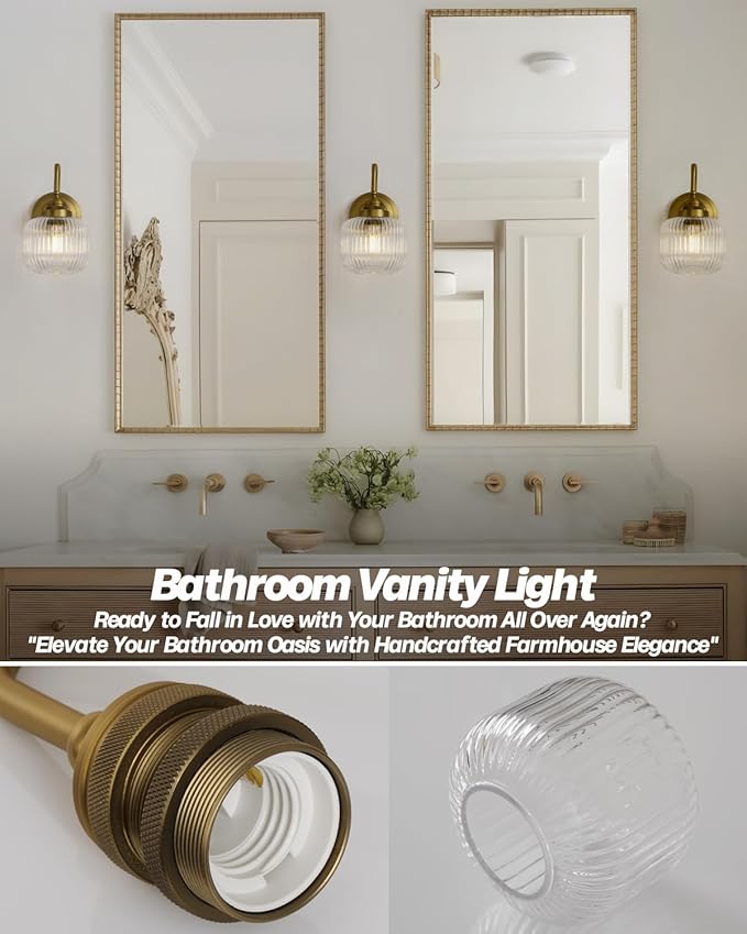 Vintage Industrial Wall Sconce Lighting with Clear Striped Glass Shade, Hardwired Wall Vanity Light Fixture for Bathroom Kitchen Living Room Bedroom Hallway