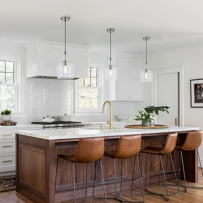 9” Brushed Nickel Seeded Glass Pendant Light Modern 1 Light Single Dome Pendent Lighting Fixtures for Kitchen Island Dining Room Hallway, UL Listed