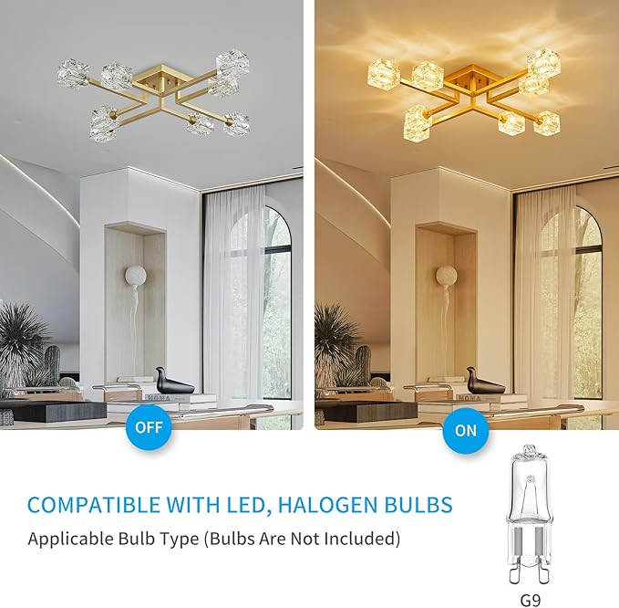 XINGQI Modern Ceiling Light 8 Lights Industry Semi Flush Mount Ceiling Light Fixture, Antique Gold Sputnik Chandeliers Mid Century for Bedroom, Dining Room, Farmhouse Kitchen, Office