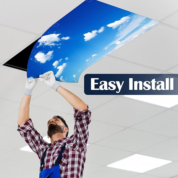 6 Pcs Fluorescent Light Covers for Ceiling Lights with 48 Magnets Decorative Magnetic Light Filters for Classroom Office Kitchen Decoration(Blue Sky)