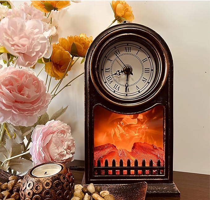 Simulated LED Fireplace Lantern USB & Battery Powered Flameless Light With Emulation Flame Table Decorative Lamp Copper Fireplace Ornament for Cozy Home Decor Free Standing Electric Log Burner