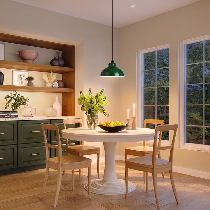 XZHGCEE Plug in Pendant Light: Green Hanging Lamp Plug in, 14.7ft Swag Lamp Cord with On/Off Switch for Kitchen Island/Dining Room/Bedroom/Living Room Hanging Light, No Bulb