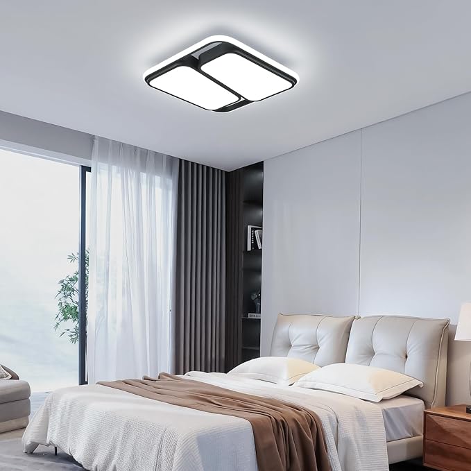 Modern LED Ceiling Light Fixture, 60W 6000K Black Square Flush Mount Ceiling Lights, 15.7'' Rectangle Bedroom Ceiling Lamp LED Chandelier for Kitchen Hallway Laundry Living Room (Cool White)