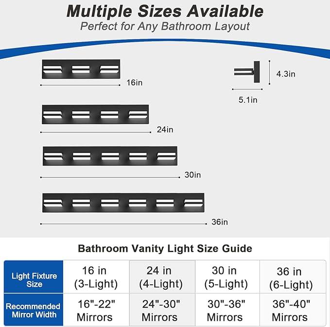 IZORRO LED Modern Bathroom Lights Fixtures(5-Light,Dimmable,360°Rotate),Matte Black Acrylic Wall Lighting,Vanity Lights for Bathroom Over Mirror - 6000k 30In （No Assembly Required）
