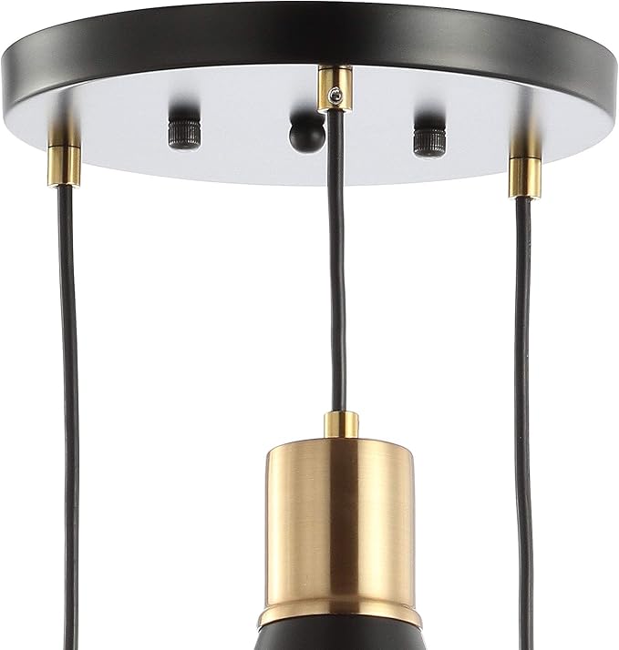 JONATHAN Y 15" Black/Brass Gold Apollo Mid-Century Modern Iron LED Pendant, Black Metal Shade, Adjustable Hanging Ceiling Light for Kitchen Island, Hallway, LED Bulb Included (JYL6133A)