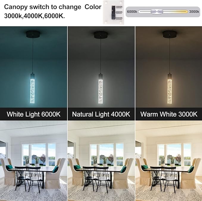 Modern Pendant Light with Adjustable Height - 3PCS Brushed Nickel & Clear Glass Cylinder Island Lights, 3000-6000K Dimmable Kitchen Pendant Lighting for Kitchen Island, Dining Room, Bar Counter