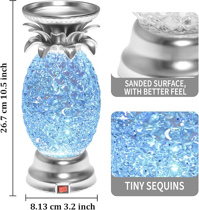 YAKii 9.5" Pineapple LED Color Changing Shine Lamp,Swirling Water Waves Lamp Kid Safe Battery/USB Cable Operated,Table Lamp Candle Holder Night Lights Decoration Matte Silver(Pack of 2)