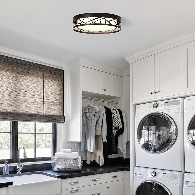 Modern Dimmable LED Flush Mount Ceiling Light with Remote, 2400LM 2700K-6500K Adjustable 12 Inch Bedroom Ceiling light with Night Light for Kitchen Hallway Bathroom Living Room (Black, Vertical)