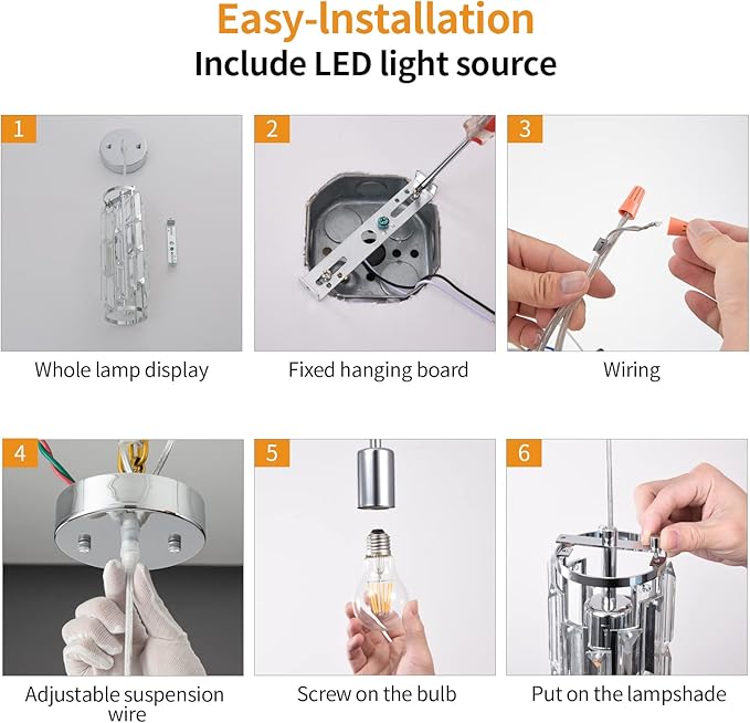 LMQNINE Pendant Lights Modern Chrome Pendant Light Mini Crystal Chandelier Pendant Lighting for Kitchen Island Dinning Room Bedroom Kitchen Sink Lighting (Chrome 3-Pack)