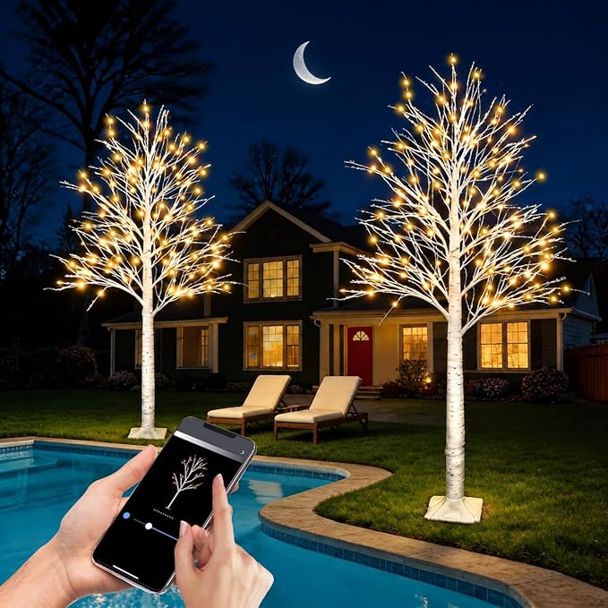 2Pack Smart 6FT Lighted Birch Tree with WW LED Lights for Home Decor, APP & Button Control, Music-Sync, Smart Timer, Multi-Tree Group Control, Indoor & Outdoor Decoration for Room Yard Patio Wedding
