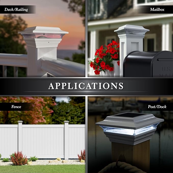 Classy Caps 4x4 Imperial Solar Post Cap - Fits 4"x4" and 3.5"x3.5" Deck & Fence Posts, White Cast Aluminum - Warm and Cool Light Modes - Heavy-Duty - Mod. #SL211W