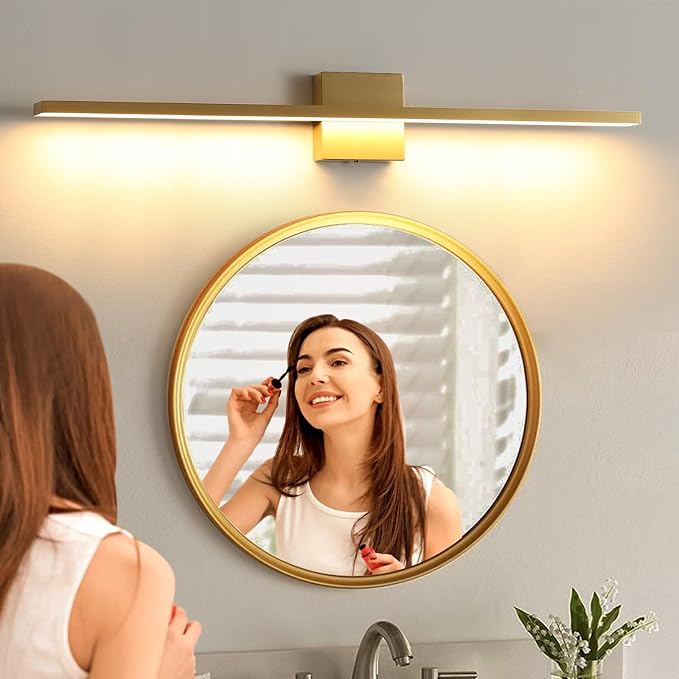 Gold Bathroom Light Fixtures Over Mirror, 32 Inch Brass Bathroom Vanity Light, LED Modern Wall Sconce 3000K Bar Vanity Lights