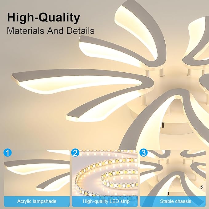 DELIPOP Modern Ceiling Light, 26.7'' Dimmable White Acrylic V-Shaped LED Flush Mount Ceiling Light, 3000K-6500K with Remote Control for Living Room Bedroom Dining Room