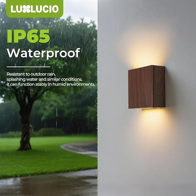 2 Pack Indoor Outdoor Walnut Wood Grain Up and Down LED Wall Light, Modern Bedroom/Porch Wall Lamp, IP65 Waterproof, 5%-100% Dimmable 18W 1620lm, 5CCT (2700K-5000K), CRI 90+, 120V-277V