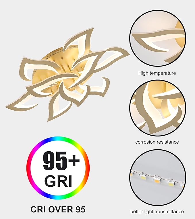 MEIXISUE LED Ceiling Light Gold Dimmable Close to Ceiling Lamp with Remote Control for Living Room,Bedroom,Kitchen,W31.5