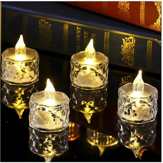 12pack LED Crystal Candle Light Table Centrepiece Flameless Candles Transparent Small Tea Wax Birthday Proposal INS Desktop Decoration Create Atmosphere Smokeless Candles Tea Lights