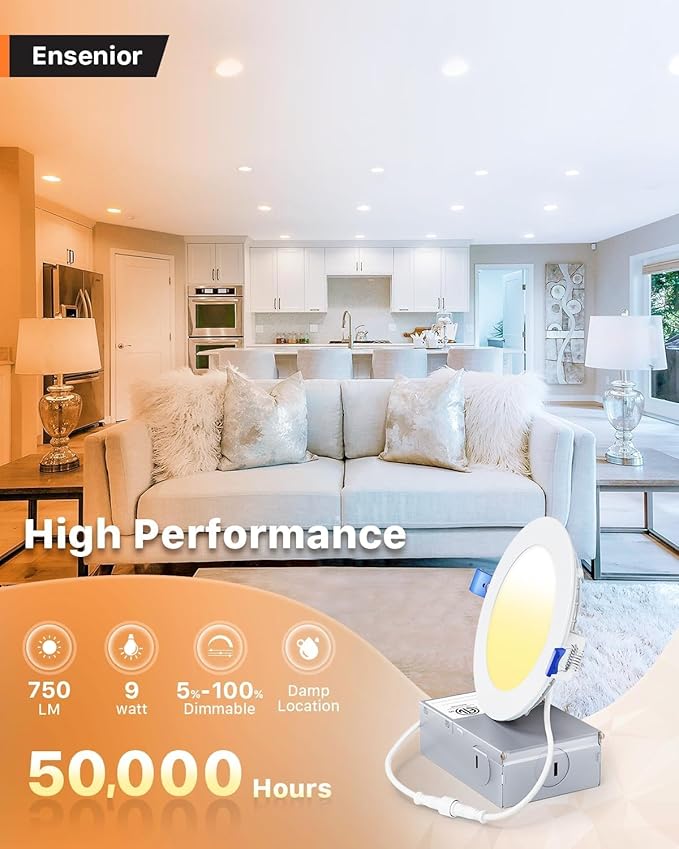 Ensenior 16 Pack 4 Inch LED Recessed Ceiling Light, 2700K Soft White, Dimmable, 750LM 9W 120V, High Brightness Canless Wafer Downlight - ETL&FCC&IC