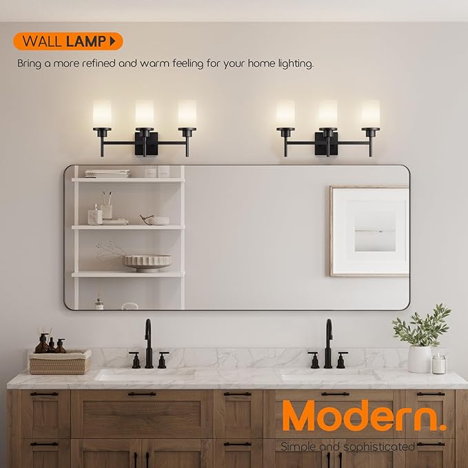 Vanity Lighting Fixtures Oil Rubbed Bronze 3-Light with White Frosted Glass Shade, Wall Sconces for Bathroom Cabinet Porch Kitchen T001ORB-L3