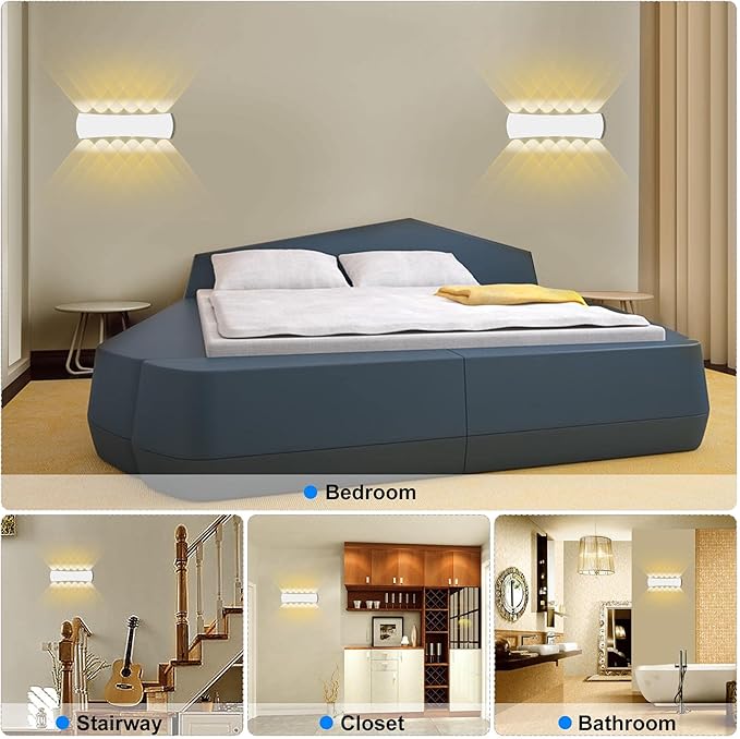 Kawell 12W Modern Wall Sconces LED Wall Light Up Down Indoor Outdoor Aluminum Wall Lamp LED Waterproof IP65 for Bedroom Living Room Bathroom Stairs Hallway Corridor Porch, White 3000K