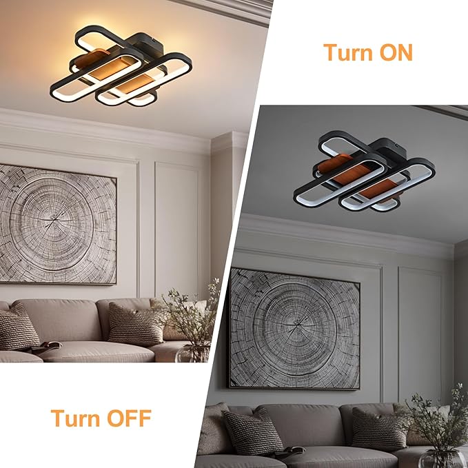 17.7" Modern Farmhouse Black LED Ceiling Light Dimmable Flush Mount Chandelier Ceiling Lights Fixtures, 3000K-6500K, Industrial Ceiling Lighting Fixture with Remote for Kitchen Bedroom,90W