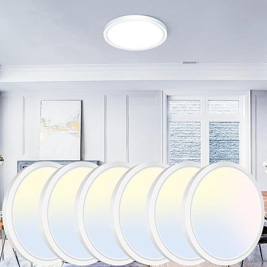 libtit 7 inch Flush Mount LED Ceiling Light Fixture, 3000K-6500K Adjustable, 15W 1500lm White Satin Round Ceiling Lamp for Bathroom Hallway Kitchen Bedroom, 6 Pack