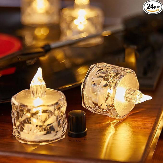 24pcs Flashing Battery Powered LED Votive Tea Candles, Realistic Electronic Fake Candles for Birthday Gifts for Women Mom Grandma Mother's Day Decoration