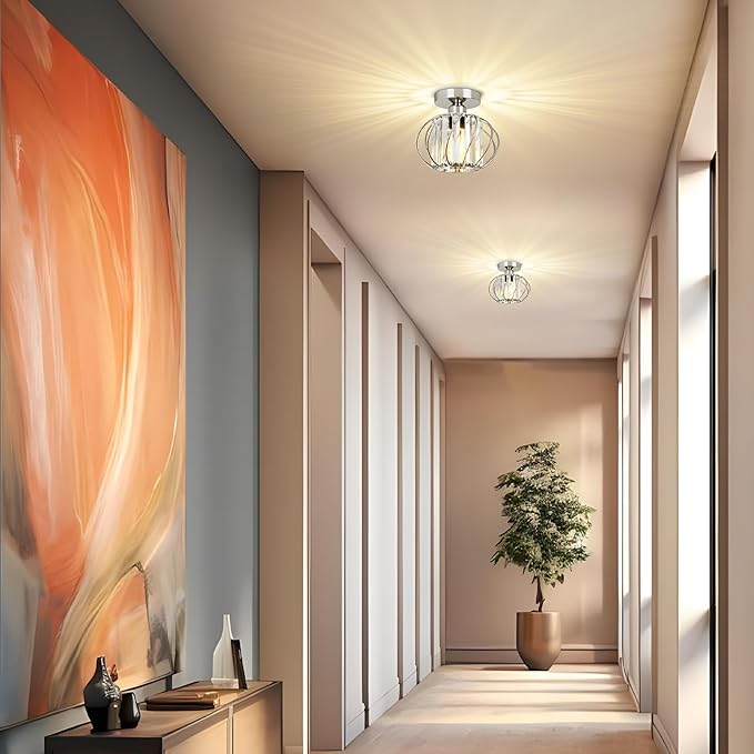 FRIDEKO HOME Crystal Ceiling Light Fixture - Crystal Chandelier Small Semi Flush Mount Ceiling Light Modern Lights Ceiling Mount for Hallway Kitchen Entryway Bedroom Bathroom (2 Pack, 7.48 Inch)