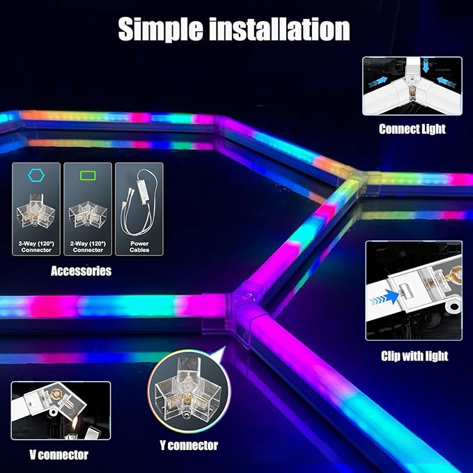 25Pack RGB Hexagon led Garage Lights,5 Hexagon Light with Multi Color,Dimmable&Speed Adjustable RGB Hex Wall Lights DIY Design for Remote Control
