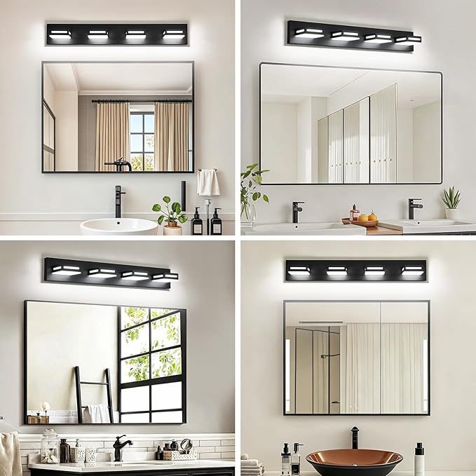 LED Modern Bathroom Light Fixtures, 4-Light 30-Inch Dimmable 5CCT Adjustable Matte Black Vanity Lights for Bathroom Lighting Fixtures Over Mirror, 350° Rotatable Wall Lamp