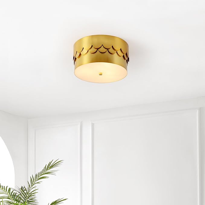 SAFAVIEH Lighting Collection Jimena Brass Gold 3-light 13-inch Drum Flush Mount (LED Bulbs Included)