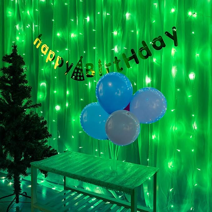 Star 304 LED 9.8ftx9.8ft 30V 8 Modes,Window Curtain String Lights Wedding Party Home Garden Bedroom Outdoor Indoor Wall Decorations (Green