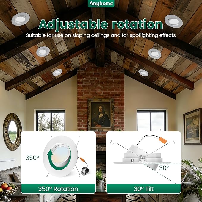 6 Inch Gimbal Led Recessed Lighting Retrofit,4 Retrofit Led Recessed Lighting,5 CCT 2700K-5000K Dimmable 11W 900LM,Compatible with TP24 Connector/E26 Bases,ETL & ES(1 Pack)