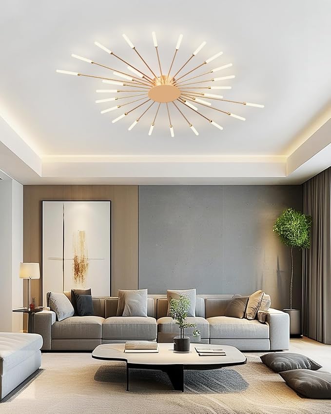 Ceiling Light Modern LED Ceiling Lamps,Flower Shape Ceiling Lights,Flush Mount Chandelier,Metal Acrylic Ceiling Lamps,Living Room Light Fixtures Ceiling for Bedroom(Gold,28 Heads)