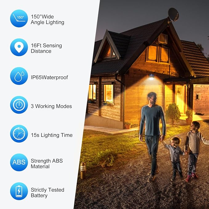 SEZAC Solar Lights Outdoor, 6 Pack Solar Motion Sensor Outdoor Lights with 3 Lighting Modes, IP65 Waterproof Solar Fence Lights for House (Warm White)
