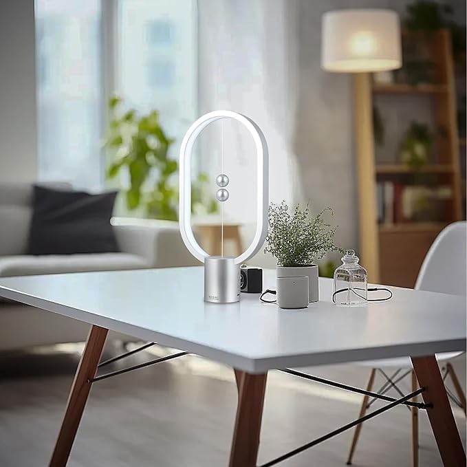Heng Balance Light, USB Powered LED Table lamp, Creative, Magnetic Switch Night Light, dimmable Eye Protection Table lamp, Used for Gifts, Decoration Bedside, Dormitory and Office(Silver)