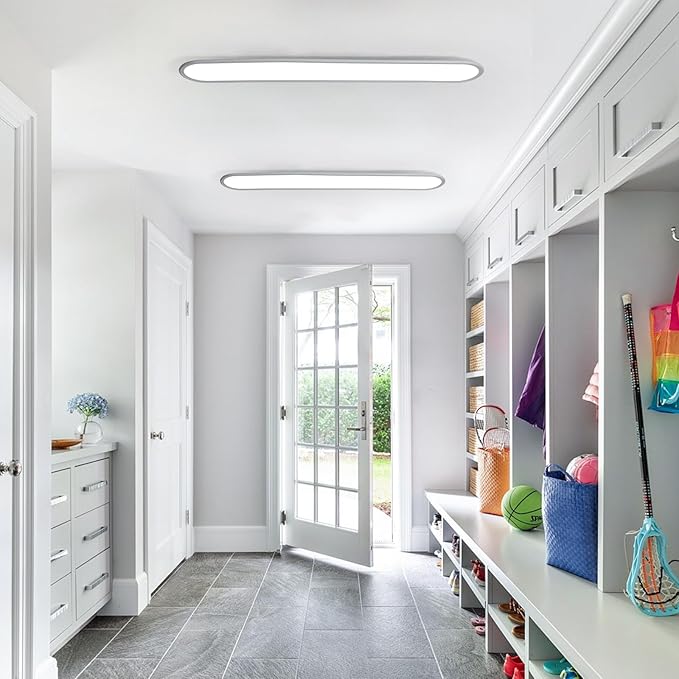 Ganeed 4FT LED Flush Mount Ceiling Light, 51W Dimmable Modern Linear Kitchen Ceiling Lamp, High Brightness Low Profile Long Ceiling Light Fixture for Shop Lighting Home Closet Laundry, White