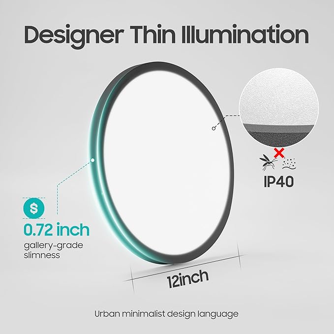 8 Pack 12 Inch LED Flush Mount Ceiling Light, 24W 2640LM 5 CCT Selectable (2700K-6500K), Dimmable Ultra-Thin Round Fixture for Kitchen Bedroom Laundry Hallway, Black