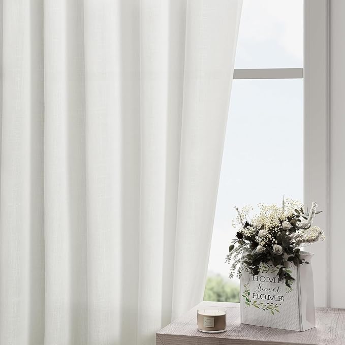 Extra Wide 100 Inch Linen Curtains for Living Room Divider Light Filtering Semi Sheer Back Tab Patio Curtains for Sliding Door Off White Coastal Decor Sunroom Floor to Ceiling Window Curtain 100x84