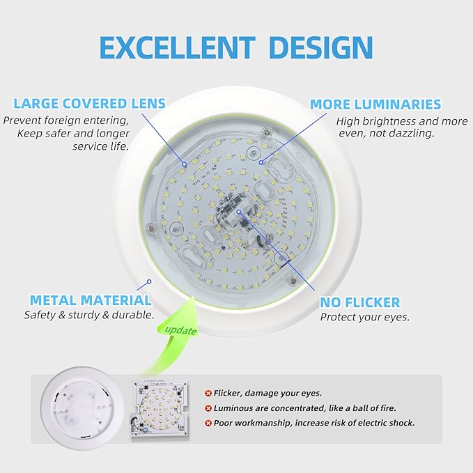 ECOELER 6" Flush Mount Ceiling Light, LED Dimmable Recessed Can Lights, 16.5W 4000K Cool White 1100Lm, Low Profile Disc Downlight Installs into J-Box or Recessed Can, ETL & FCC Listed, 6 Pack