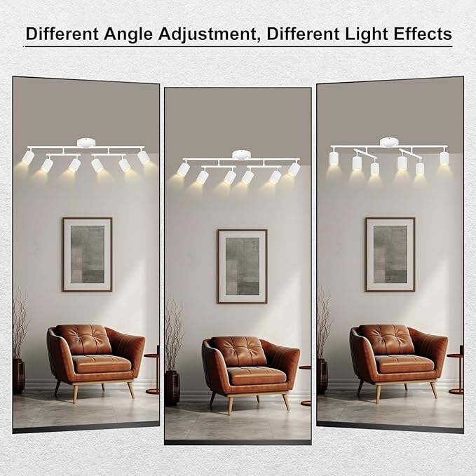AUQUEE 6 Light Track Lighting Fixtures Ceiling, Matte White Kichen Track Lighting Fixtures with Rotatable Light Heads, Upgrade Light Poles, Modern LED Spot Lights for Kitchen/Hallway, No GU10 Bulb