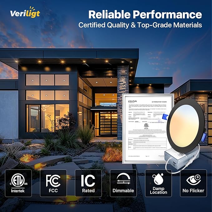 4 Pack 6 Inch LED Recessed Light, Dimmable, Damp Rated, 5CCT Selectable, 12W 1200LM, 120V, Silm Canless Wafer Ceiling Light, Black, ETL&FCC