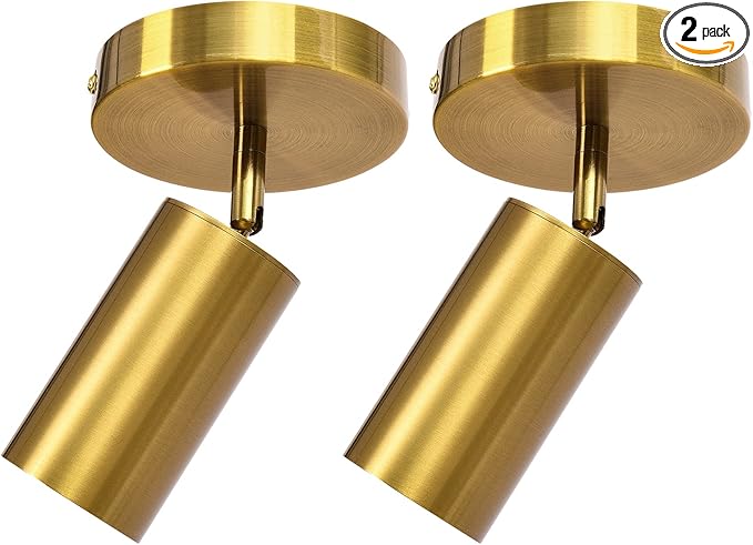 Track Lighting Ceiling Spotlight, Gold Ceiling Light Fixture, Gu10 Spotlights Indoor Angle Adjustment Modern Wall Lamp for Living Room, Gallery, Cabinet, Hallway, Bedroom 2 Packs