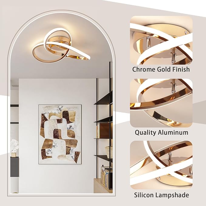 CANEOE LED Ceiling Light Fixture,3-Colors Dimmable Modern Ceiling Light with Remote Control Rose Gold Flush Mount Lighting Fixture for Bedroom Living Room Kitchen Office Ceiling Lamp,42W