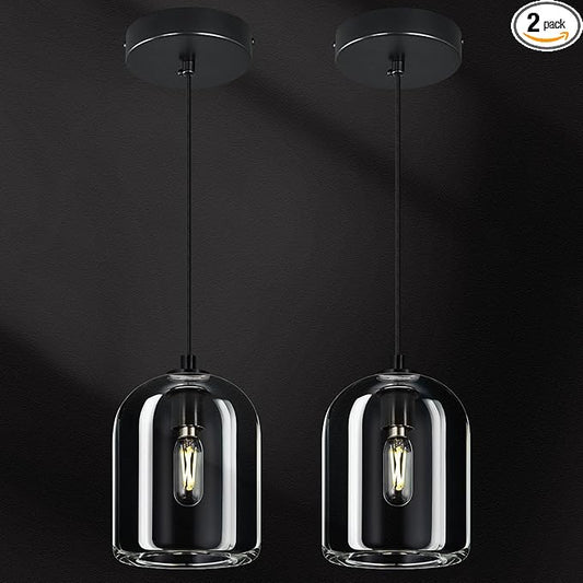Modern Black Pendant Lights Kitchen Island Ceiling Chandelier Indoor Crystal Hanging Light Fixtures for Dining Room Kitchen Living Room Bedroom（2Pack）