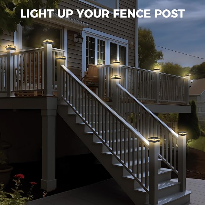 Peasur 4x4 Solar Post Cap Lights 12 Packs, 3 Lighting Modes Fence Caps Light Fits 4×4/3.5×3.5 Wood/Vinyl Posts, Waterproof Post Top Lighting for Outdoor Deck Mailbox Porch Railing
