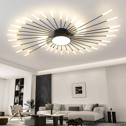 ziidoo Modern Ceiling Light, 42+1 Lights Metal Firework Designed Chic Led Lighting Fixture for Farmhouse Kitchen Dining Room Bedroom Hallway Living Room (Black)