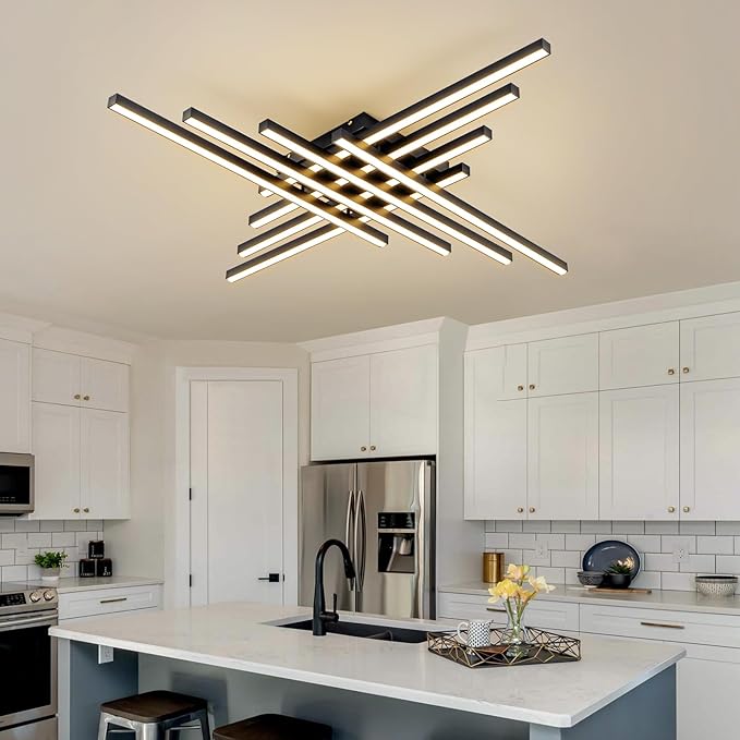 JAYMP 45.7" Modern Ceiling Light with Remote, Black Sputnik Ceiling Lamp, 128W Dimmable LED Lighting Fixture for Dining Room, Living Room, Kitchen Island, 8 Lights
