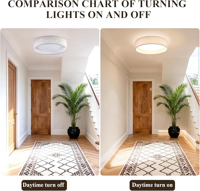 Modern Linen LED 13 Inch Ceiling Light Fixture with 24W 5CCT, Flush Mount Low Profile Room Lamp, Dimmable Minimalist Lighting for Bedroom, Kitchen, Hallway, Closet, Entryway