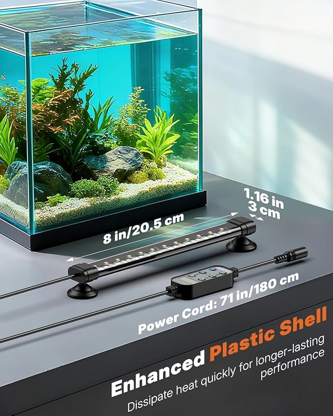 Pawfly Aquarium Light with Bluetooth for Plants, 5W 8 inch Full Spectrum Fish Tank Light for 8-15 inch Fish Tanks, Submersible LED Lights with App Control, Timer Modes & Adjustable Brightness